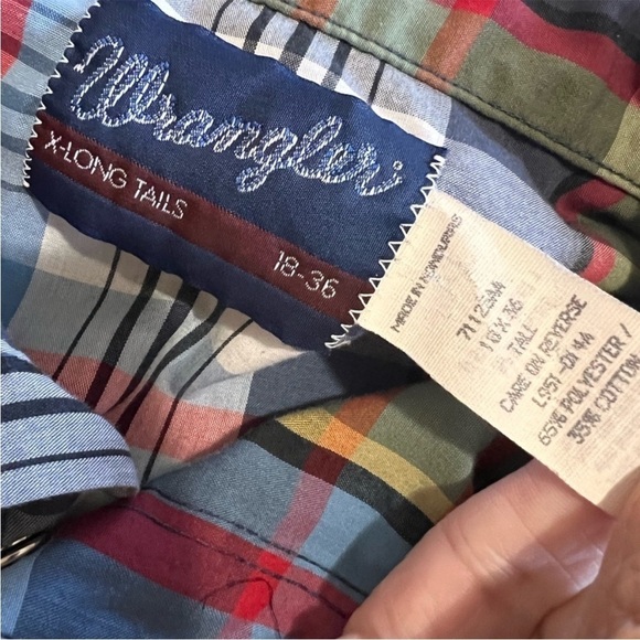 Men’s Lot Wrangler XL Tall Western Plaid Long Sleeve Shirt Pearl Snap Button - Picture 5 of 9